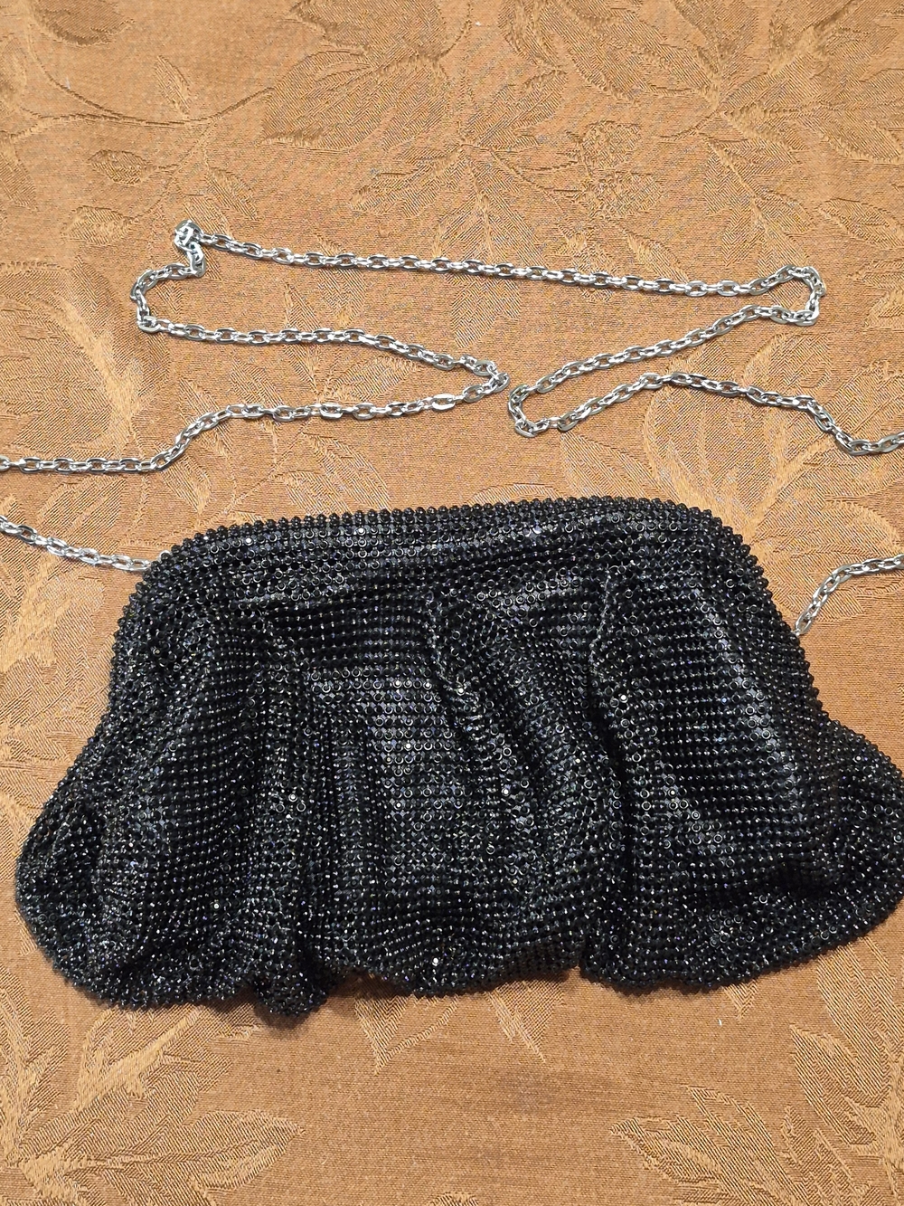 INC International Concepts Black Beaded Clutch with Silver Chain